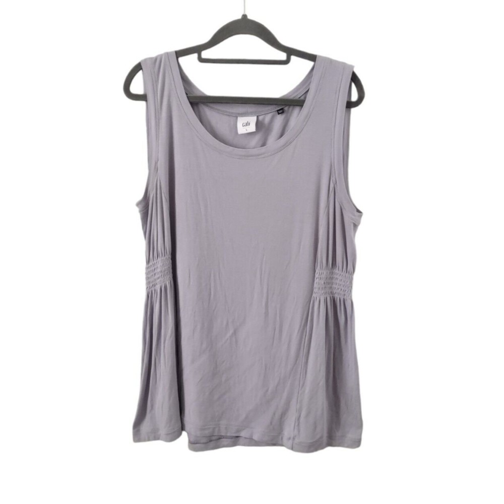 CAbi Huddle Tank Top Womens Large Smocked Sides Soft Shirt 5562 Rayon Spandex